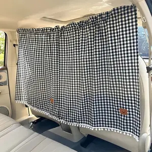 Car Partition Curtain Blue Plaid Sunshade, UV Protection Privacy Shield, Retractable Design for Outdoor Travel