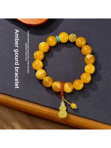 Natural Baltic Amber Beads Bracelet 12MM Honey Yellow Genuine Unisex Handmade Jewelry Gift