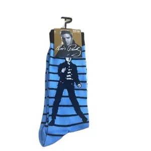 Elvis Presley Socks - Blue Striped Design with Iconic Portrait - One Size Fits Most