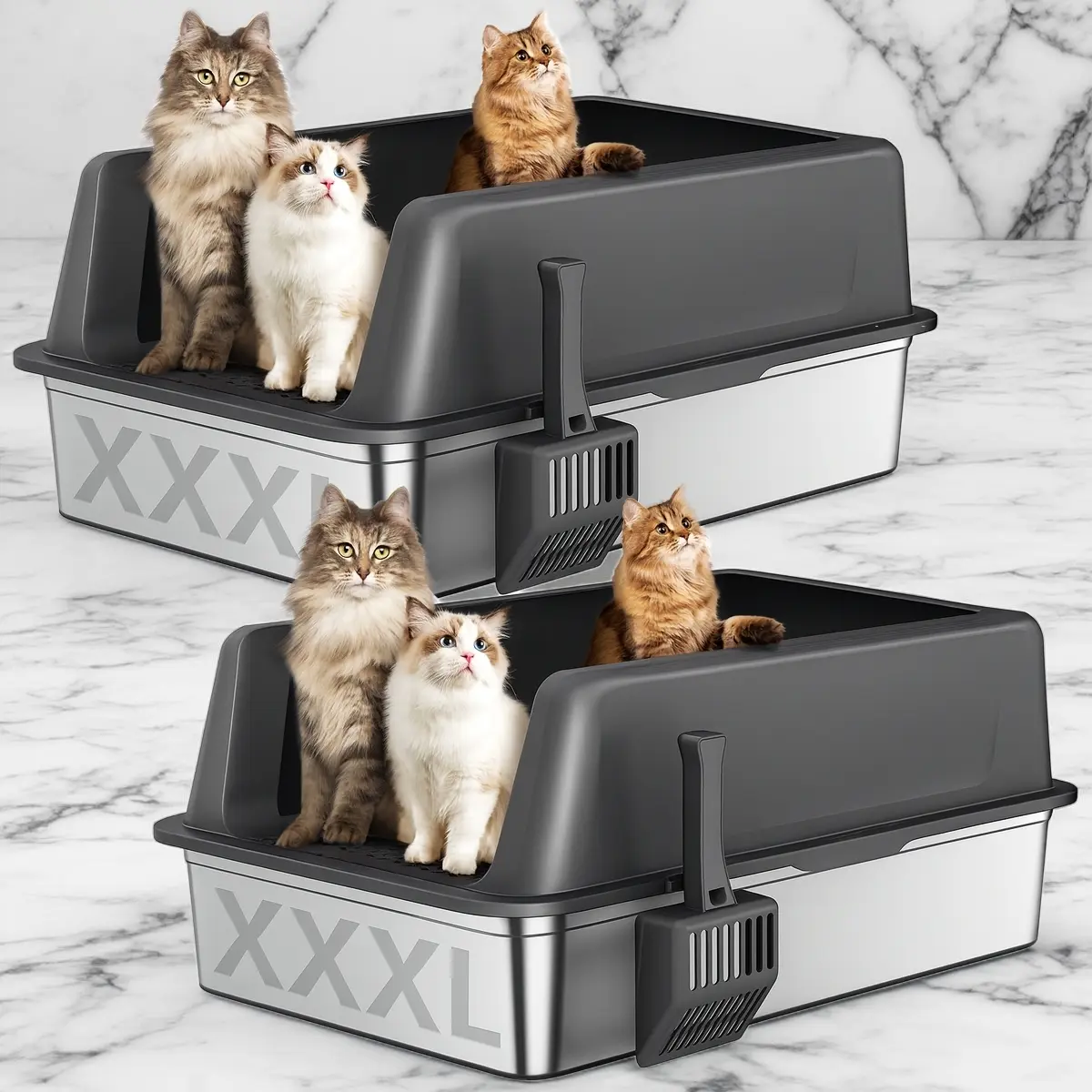 XXXL Stainless Steel Litter Box – 28" Extra Large Metal Cat Box, High Sided, Anti-Leak, Easy Clean,Non-Sticky, Odor-Free Includes Scoop