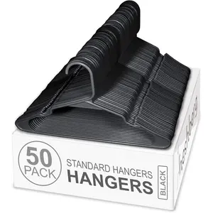 Plastic notched hangers space saving tubular clothes hangers standard size ideal for everyday use on shirts coats pants dress skirts etc 50 black
