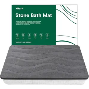 Stone Bath Mat, 23.6'' x 15.4'' Absorbent Diatomaceous Earth Bath Mat Large, Quick Drying Non-Slip Diatomite Stone Bath Mats for, Easy to (Dark Gray)