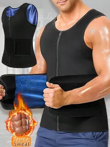1 Count Men's Round Neck Zipper Closure Sauna Body Shaperwear Tank, Double Layered Design with Adjustable Waist Cincher, Breathable Polyester Blend Sweat Enhancement Workout Top, Comfortable Fitness Workout Vest, Perfect for Gym & Training & Sports