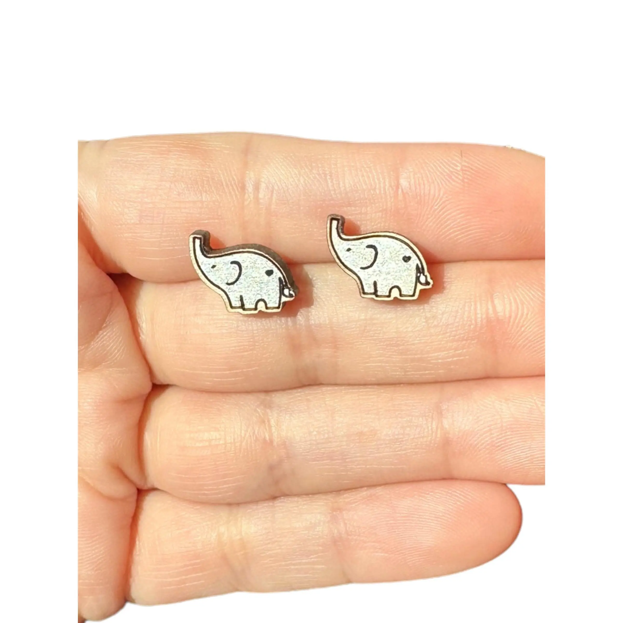 Hypoallergenic Elephant Laser Engraved Wood Earrings