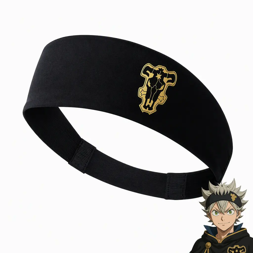 Black Clover Asta Headband, Black Bulls Logo Sports Sweatband, Breathable Stretch Workout Headband for Running Fitness Gym Anime Cosplay