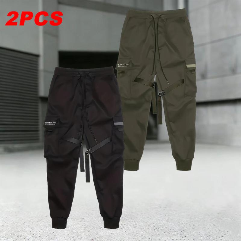 Men's Relaxed Fit Outdoor Hiking Pants Spring & Autumn, 2-Pack, loose work pants with multiple pockets, drawstring waistband, lightweight breathable fabric, perfect for hiking, camping, and everyday casual wear