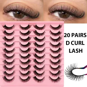 20 Pairs D Curl False Eyelashes Cat Eye Look Thin Soft Fake Lashes for Daily Wear, Natural Looking Lightweight Makeup Extension
