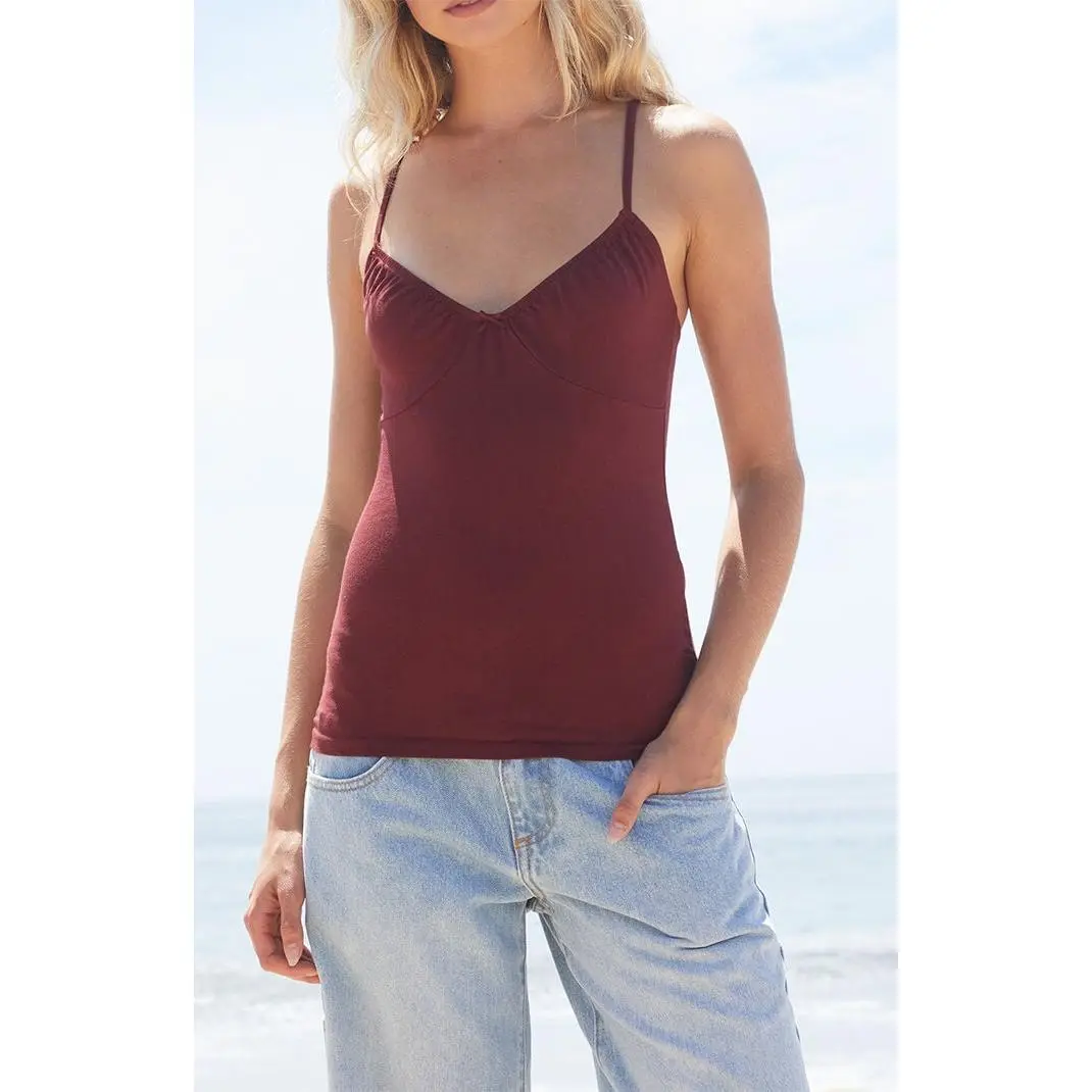 John Galt Women's Burgundy Bow Tank Top