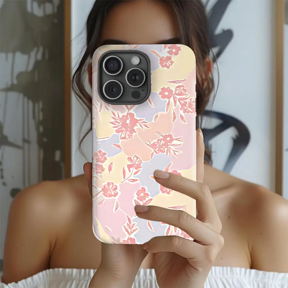 Pink Floral Flowers Girly Aesthetic Summer Spring 2-in-1 Phone Case with Durable, Shock Absorbing and Stylish Design. Compatible with Iphone 11, 12, 13, 14, 15 and 16 Pro Max and Pro Plus Series A creatively designed new phone case, perfect as a gift for