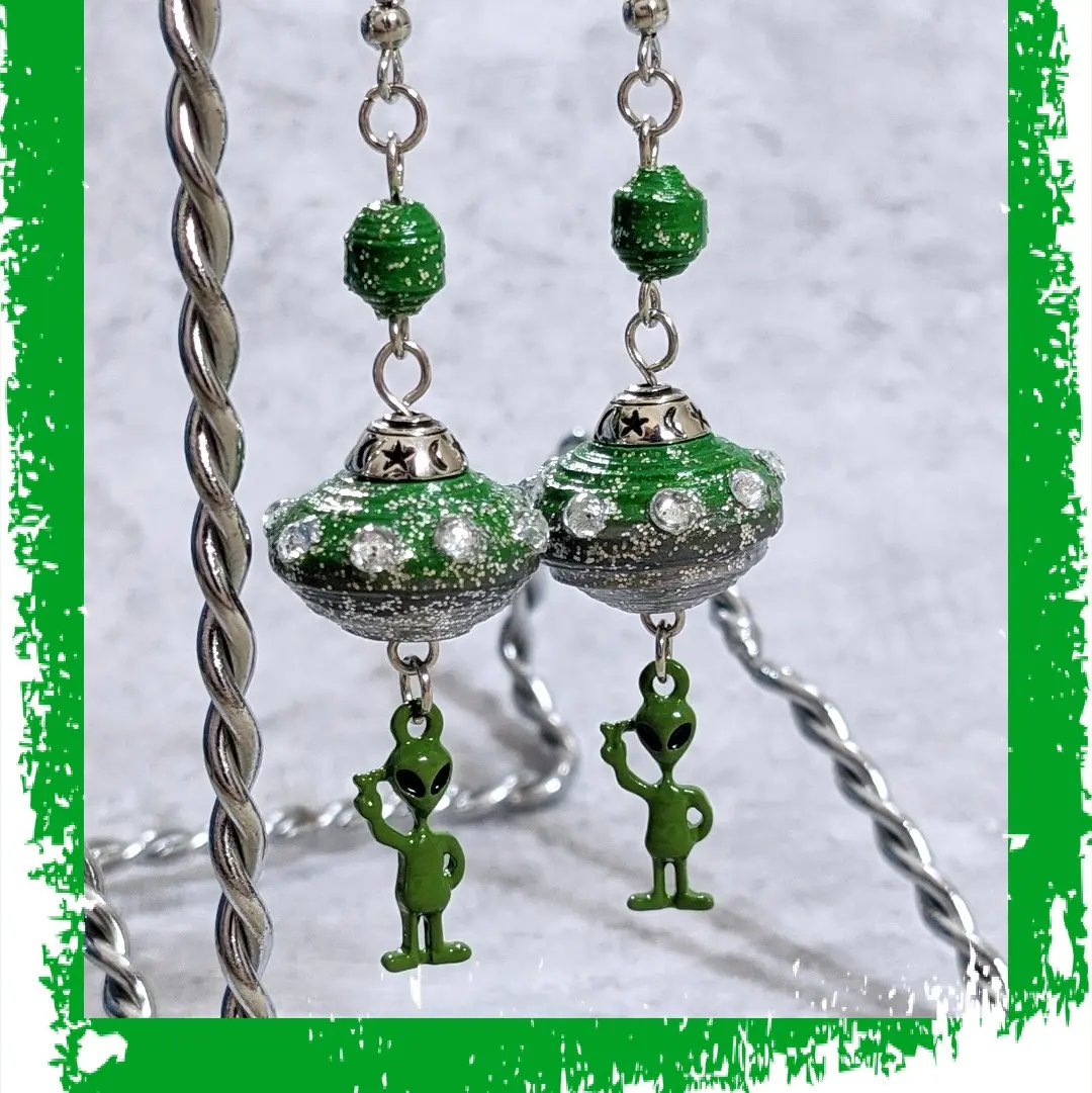 Handmade Alien UFO Dangle Earrings