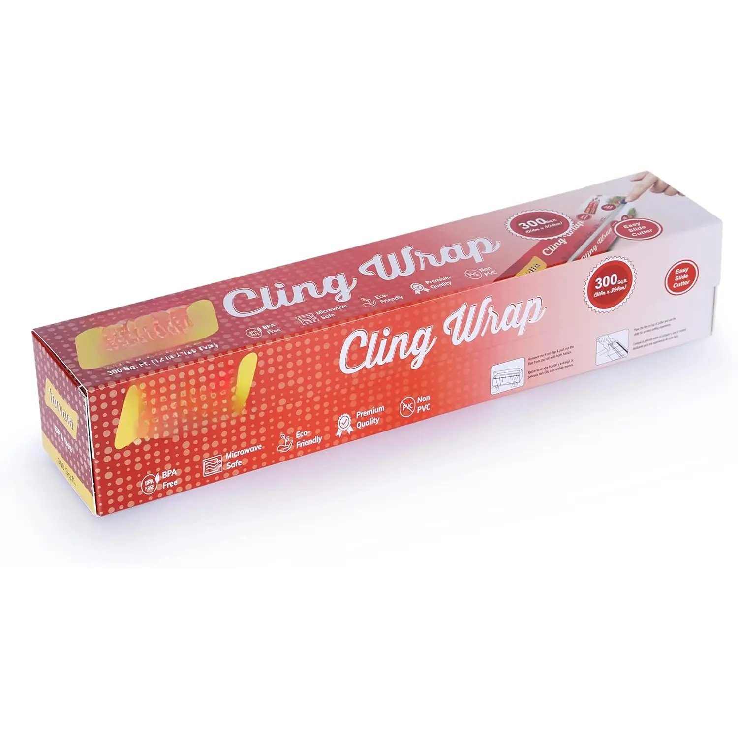 Cling Wrap Non-PVC Plastic Wrap for Food - 300 Square Foot Roll with Slide