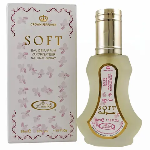 Al-Rehab Soft Eau de Parfum Spray - 1.18 fl oz Alcohol-Containing, Ammonia-Free Herbal Wood Floral Jasmine Unisex Adult Fragrance, Rich Scent Cosmetic Single Item (24-Month Shelf Life)