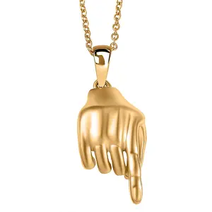 Symbolic Pointing Hand Pendant in 18K Yellow Gold Plated Bronze with ION Plated Yellow Gold Stainless Steel Necklace 20 Inches