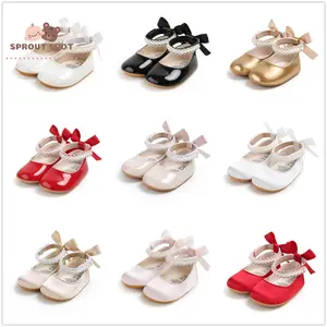 Baby Girls Princess Shoes, Soft PU Leather Pearls Non-slip Bottom First Walker Shoes Toddler Shoes