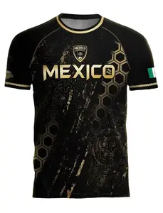 Mexico Heritage Orgullo Mexicano Gold Eagle Hexagon Pattern Soccer Jersey, Unisex Casual Sports Tee, All-Season Wear