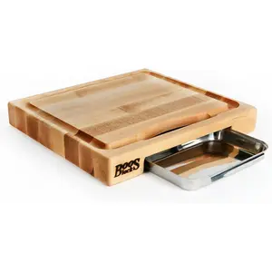 John Boos Newton Prep Master Maple Wood Cutting Board w/Pan, 15" x 14" x 2.25" Chopping Kitchen