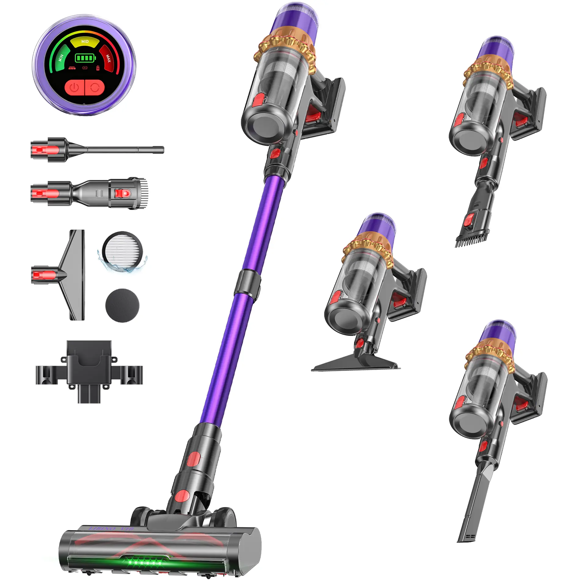 V10 Self-Standing 8-in-1 Cordless Vacuum Cleaner | 55KPa Strong Suction, 55Min Runtime, 1.8L Cup, LED Display & HEPA Filter, Lightweight for Stairs, Pet Hair, Dorm, Kitchen & Home
