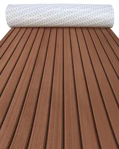 KXKZREN Premium EVA Foam Boat Flooring pad 3M Adhesive backing Faux Teak Decking Sheet mat Non-Slip Self-Adhesive Marine Mat DIY Cuttable Boat Deck Pad for Yacht RV Pontoon & Kayak Dark Brown with Black Lines
