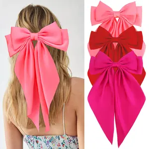 3Pcs Hair Bows for Women Pink Hair Bow Red Hair Bow Rose Red Big  Clips for Girls Silky Satin Large Hair Ribbons Oversized Long Tail  Hair Barrettes Hair Accessories Gifts
