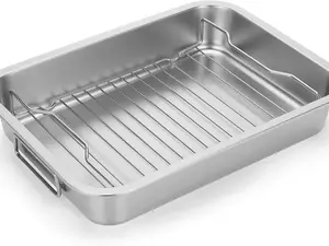 Stainless Steel Roasting Pan - Heavy Duty Turkey Roasting Baking Broiler Oven Pan with Rack and Handle for Oven, High Sided Easy to Clean Induction Roast Tray for Chicken, Vegetable, Lasagna