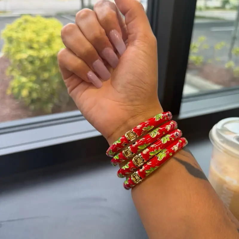 Enamel Flowers Red Bangle