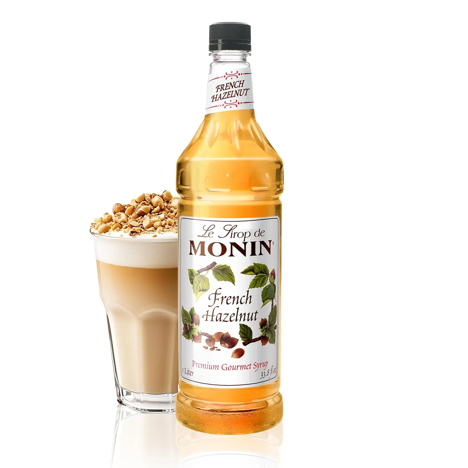 Monin French Hazelnut Syrup - Nutty, Rich Caramelized Notes, Gluten-Free, Vegan, Non-GMO - Ideal for Coffee, Milkshakes (1L)