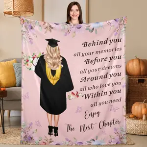 Class of 2026 College Graduation Throw Blanket Flannel Ultra Soft Cozy Warm Comfortable Inspirational Floral Design Gift for Graduate Daughter Women Dorm Sofa Bed Travel Keepsake Commencement Present