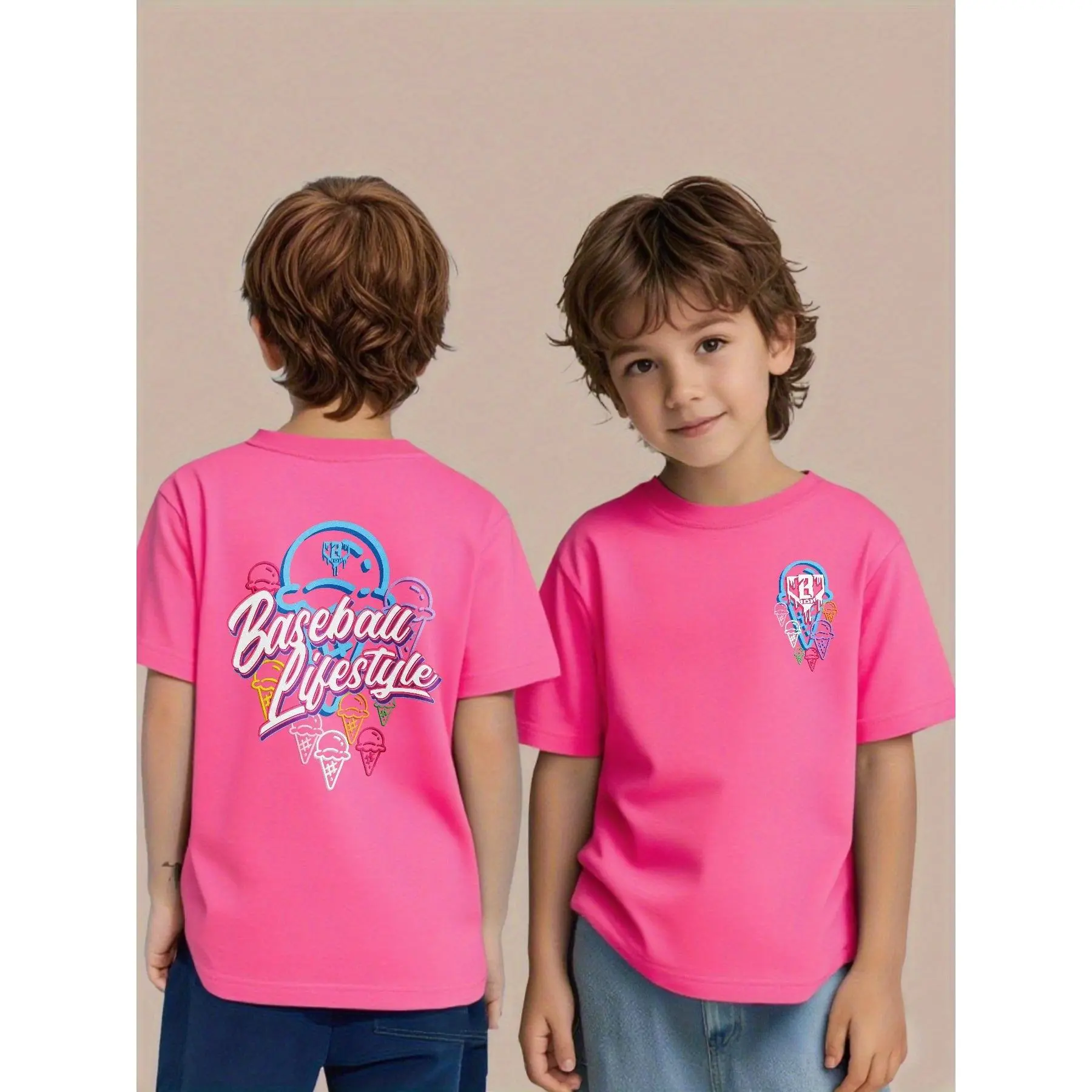 Kids' 100% Cotton 180gsm Crew Neck Short Sleeves Baseball Lifestyle Cotton Graphic Tee, Breathable Loose Fit Casual Sporty Knit Top, Machine Washable All Seasons Shirt for Little League & Casual Attire