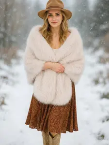 Women Luxury Warm Faux Fox Fur Shawl Winter Ladies Plush Scarf Wraps Cloak Coat Wedding Long Cape Scarves