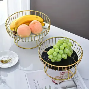1pc European Luxury Fruit Tray - Elegant Golden-Yellow Metallic Finish, Sturdy Round Serving Tray for Living Room, Dining, Parties, Weddings - Decorative Centerpiece for Fruits, Desserts, Candies, Snacks