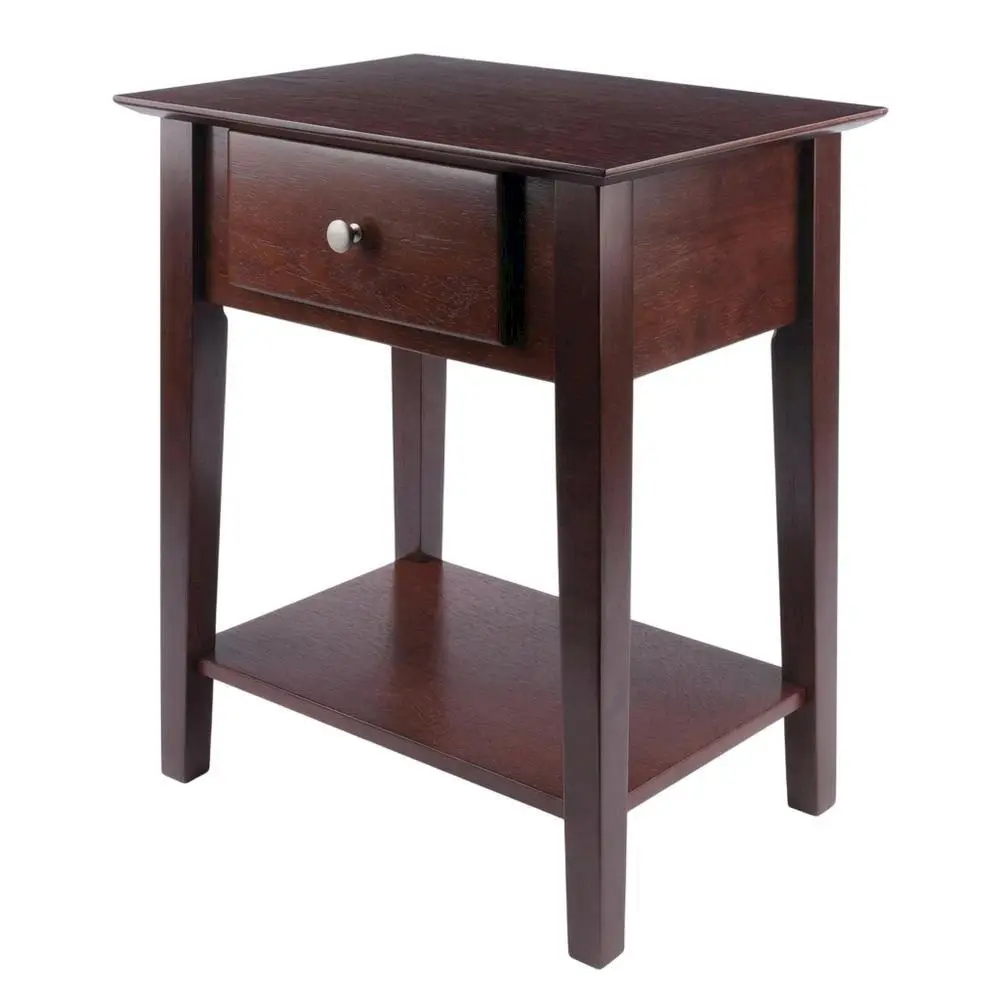 Antique Walnut Nightstand, Midsize Transitional Indoor Furniture with Drawer, Solid Composite Wood Construction, Natural Grain Finish & Ample Drawer Space