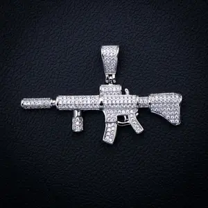 AR-15 Gun Pendant - White Gold