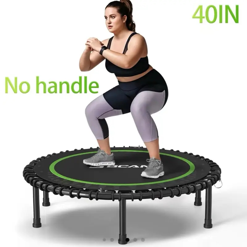 BCAN 450/550 LBS Foldable Mini Trampoline, 40"/48" Fitness Trampoline with Bungees, U Shape Adjustable Foam Handle, Stable & Quiet Exercise Rebounder for Adults Indoor/Outdoor Workout