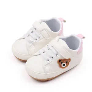 Baby Shoes with Cute Bear Patch White Sneakers for Infants Comfortable Stylish First Walkers Adorable Design Ideal for Everyday Wear