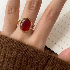 Ruby ring for women, open design, red agate emerald ring, pure natural crystal jade ring