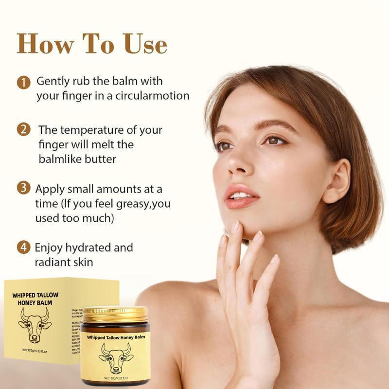 【Buy 120G/4.23oz Get 240G Free】Whipped Tallow Honey Balm Organic Grass 4.23oz/120G Fed Beef Tallow for Skin Natural Hydrating Moisturizer with Honey Balm Deep Nourishment for Face & Body Cream120G/240G/360G
