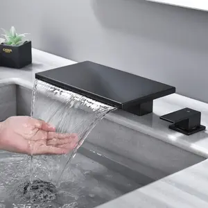 Lavatory Faucet 8" Two Handle 3 Hole Waterfall Bathroom Faucets with Supply Lines, Matte Black, Brushed Gold, Brushed Nickel Finish