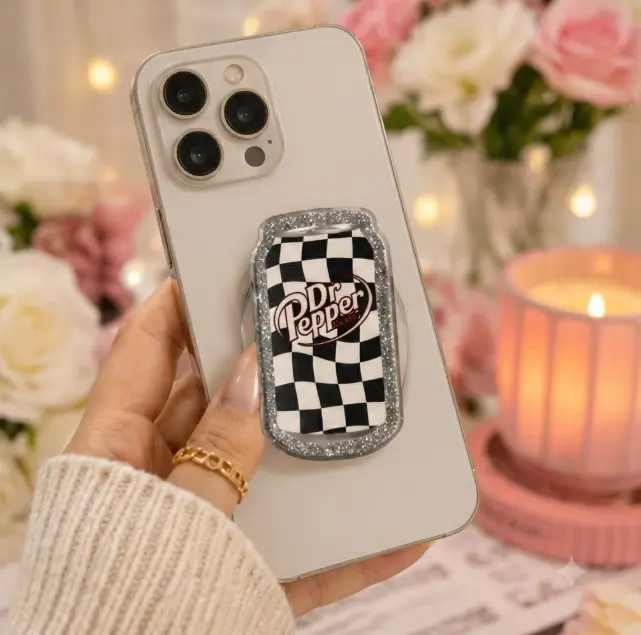 2D Acrylic Checkerboard Soda Can Phone Grip Stand, Cute Kawaii Phone Holder