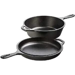 Cast Iron Combo Cooker - PFAS-Free 2-in-1 3.2 Quart Deep Pot and 10.25 Inch Skillet Set - Dutch Oven with Skillet Lid for Sourdough, Frying, and Camping - Made in the USA