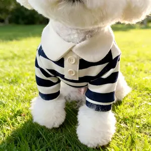 Cute Dog Clothes Boy Dog Polo Shirt for Small Medium Dogs - Summer Male Puppy T Shirts for Yorkie Poodle Shih Tzu Dachshund Kittens, Striped Collared Pet Doggie Designer Outfits Blue