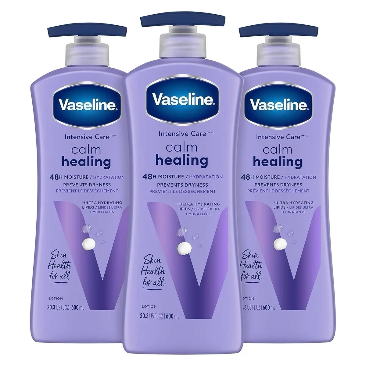 Unilever Vaseline Intensive Care Calm Healing Daily Hydrating Body Lotion with Lavender Extract - Body Care Moisturizer for Dry Skin, 3 Count, 20.3 Oz, Skin Repair