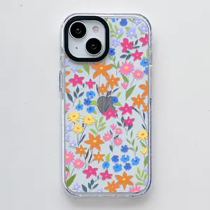 Pretty Floral Pattern , Scratch Resistant Shockproof Protective Cover TPU Clear Soft Phone Case for iPhone 16 15 14 13 12 11 Pro Max Plus Trendy Girly