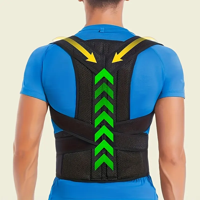 Adjustable Polyester Back Posture Brace for Adults, Upper Back Support Belt with Shoulder Straps and Lumbar Corrector for Posture Improvement