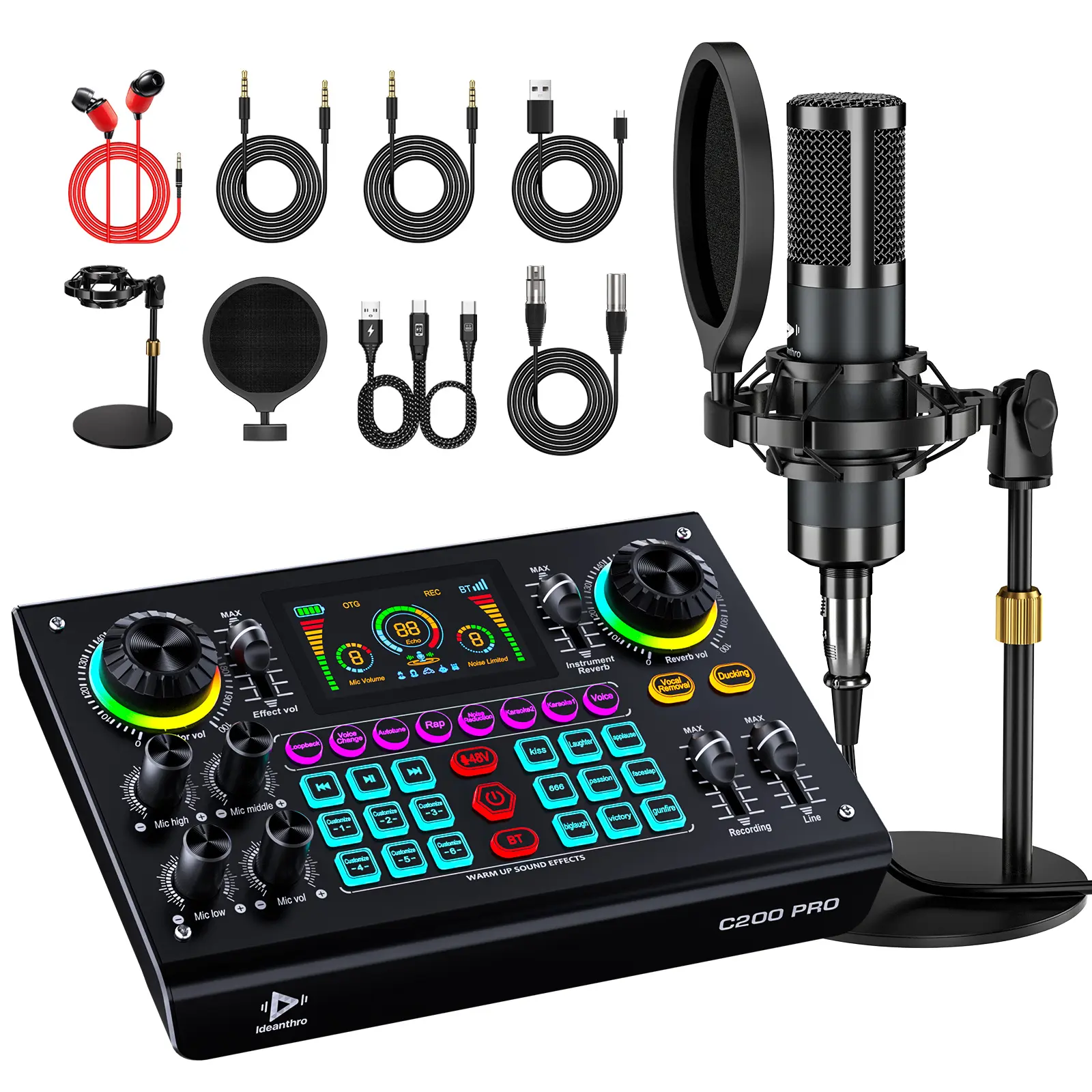 【US】Ideanthro C200 PRO-P15 Live Streaming Sound Card, Dual-Core DSP Mixer, Dual XLR/3.5mm Mic Inputs, Multiple Voice Effects for Content Creators & Podcasters #SummerWins #DealsForYouDays
