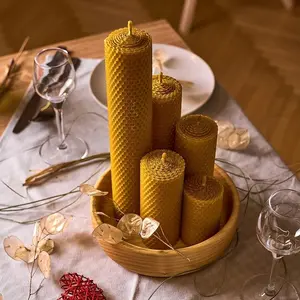 5-Piece Multi-Size Beeswax Candle Gift Set – Wax Molding Materials Assorted Pillar Candles Hand-Poured in Bee Farms, Ideal for Wedding Table Centerpieces, Holiday Displays & Candle Making DIY Kits –Home Decor (5 Sizes)