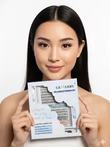 GEMERRY Volume Cluster Lashes Natural & Wispy Reusable Lash Extensions D Curl DIY At Home Application Dry Lash Extension Kit