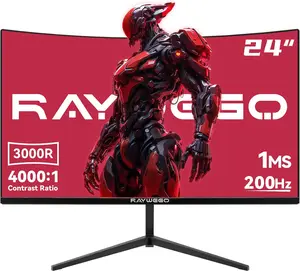 Raywego 24 Inch Curved Gaming Monitor, 200Hz/180Hz, FHD 1080P Computer Monitor, 1ms MPRT, 4000:1 Contrast Ratio, FreeSync, Eye-Care, HDMI, DP, VESA Mount Compatible