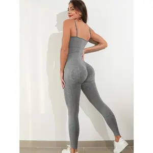 Women's Sexy Unitard One Piece Jumpsuit Spaghetti Strap Tummy Control Rompers Sleeveless Bodysuits Outfits/ Adjustable Straps with Padded Sports Bra and Butt Scrunch