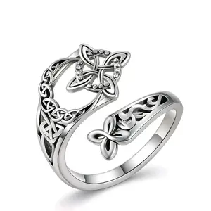 Celtic Knot Ring Geometric Cross Pattern Witch Protection Jewelry for Women