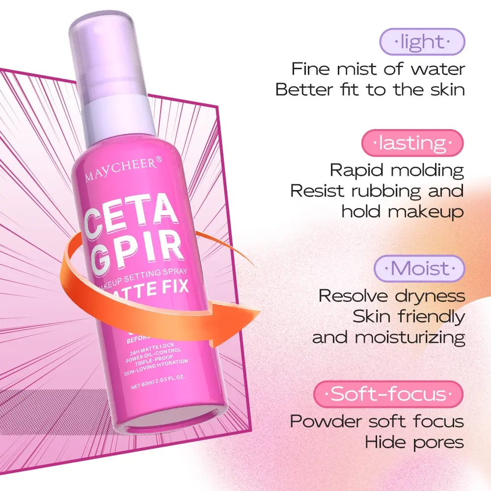 Maycheering Get Grip! Matte Water Gloss Setting Spray - 2.03oz Waterproof Oil Control Moisturizing Setting Spray, Light Lasting Formula, Light Concealer, Matte Water Gloss Makeup, Anti-smudge/wipe, All Day Lasting Setting for Sensitive Light Skin Cosmetic